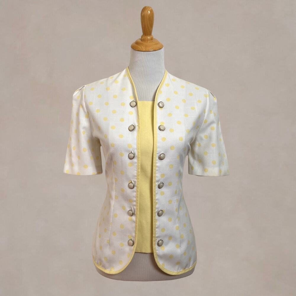 Vintage 90s Yellow Polka Dot‎ Blouse Pearl Button Top Large